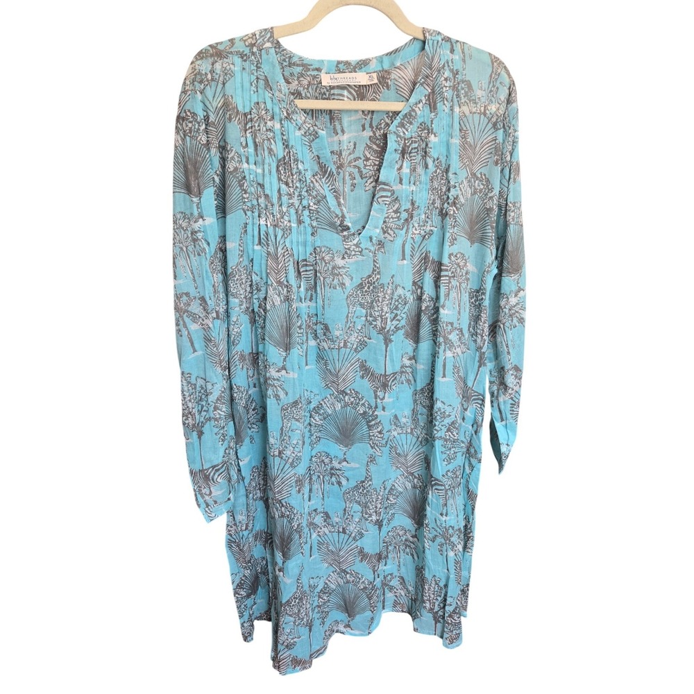 BluThreads Rockflowerpaper Dress Blue Zebra‎ Cotton Pintuck Beach Cover Up XL